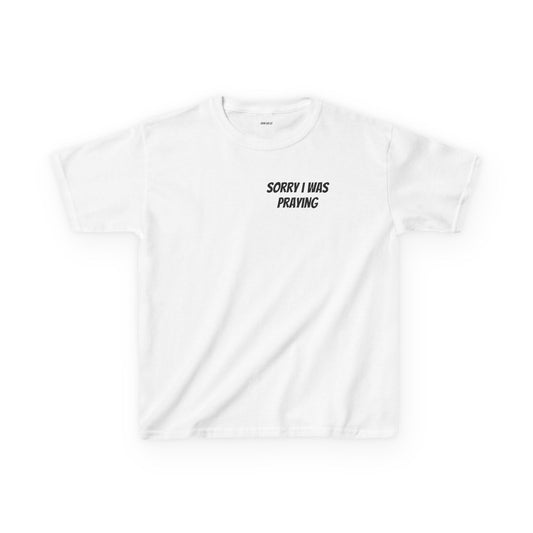 Kids Tee — "Sorry I Was Praying" Minimalist Religious Kids T-Shirt